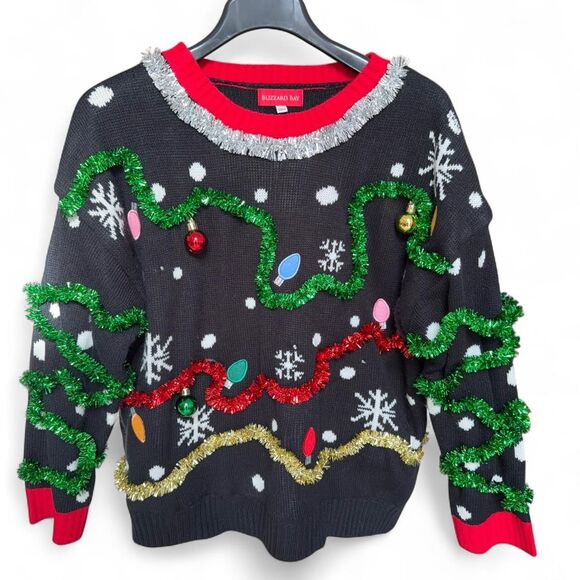 Blizzard Bay Black Knit Ugly Christmas Sweater Size XL - Picture 2 of 8